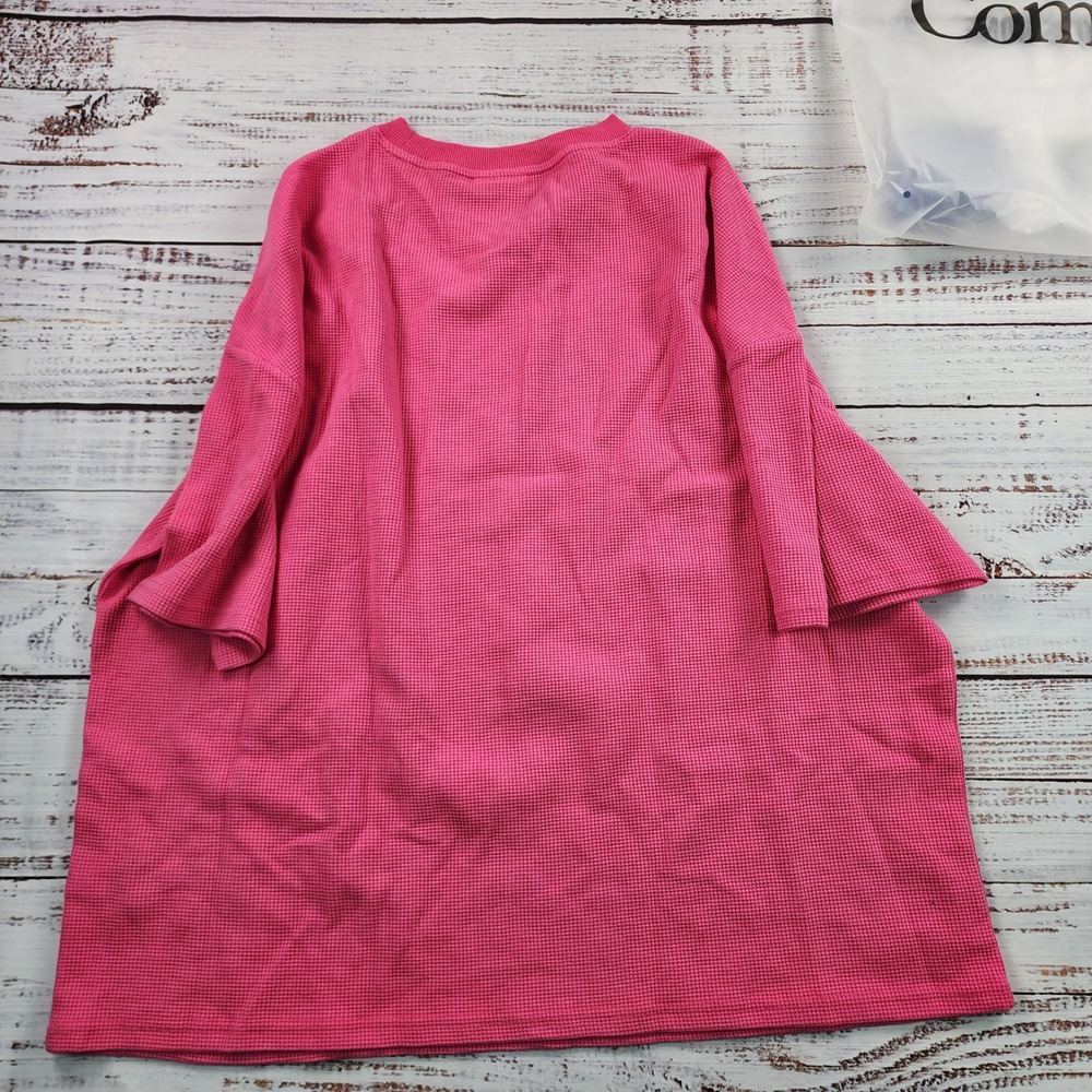 Comfrt Waffle Lounge Tee Unisex 2XL Hot Pink Oversized Cotton Knit T-Shirt. NEW - Picture 2 of 9